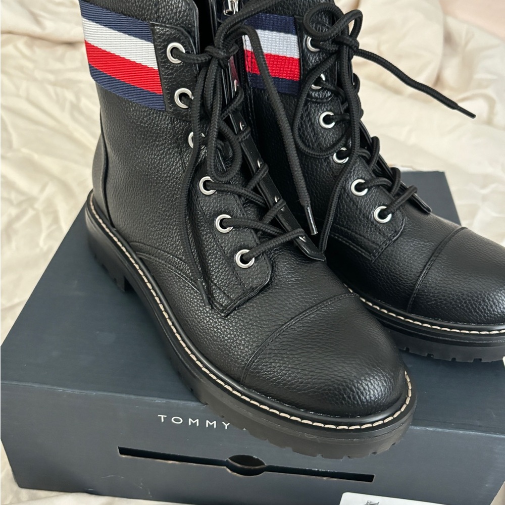 Tommy Hilfiger Black Boots with Tricolor Stripes